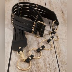 Faux Leather Waist Belt with Gold Ring Chain Available In Black Or Brown